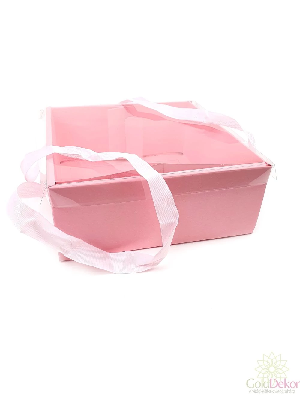 Átlátszó tetejű füles virág doboz - Rózsaszín