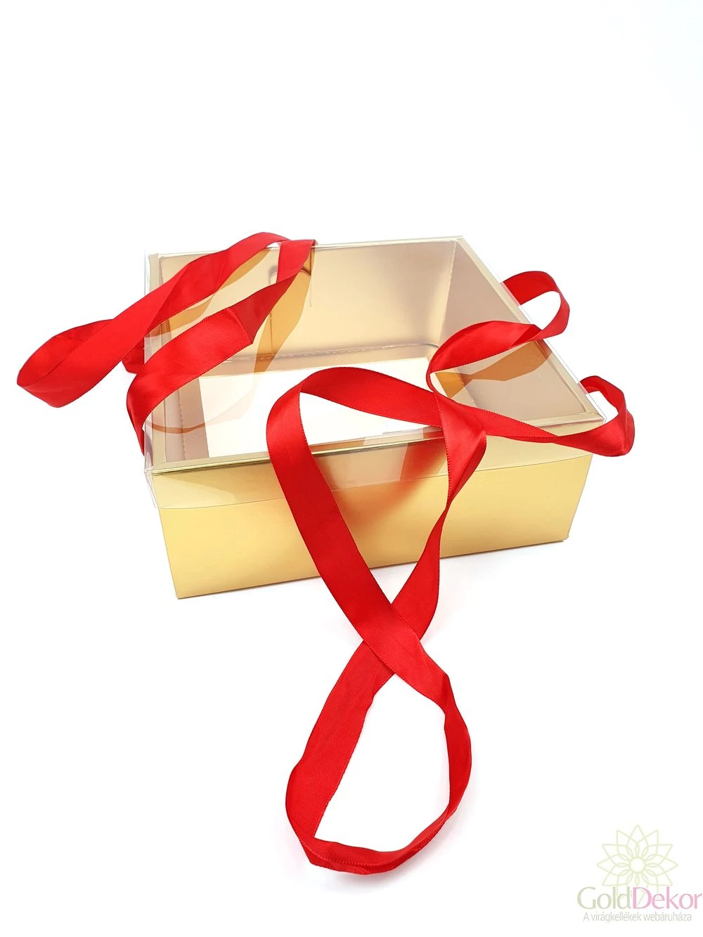 Átlátszó tetejű füles virág doboz - Arany