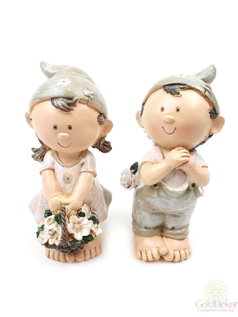 Nagy drapp ruhás virágos figura