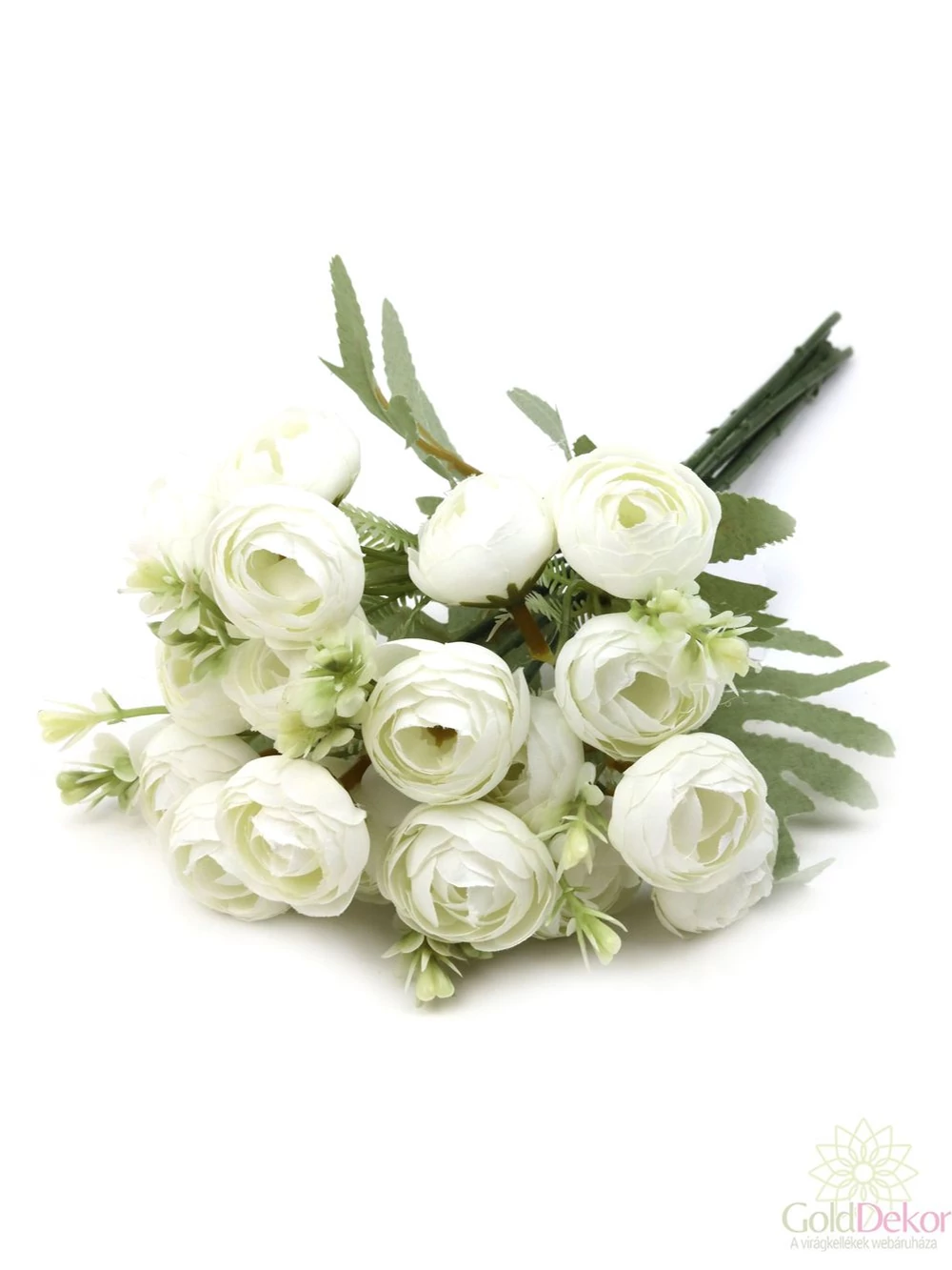 Hamvaslevelű dekor boglárka csokor - Fehér