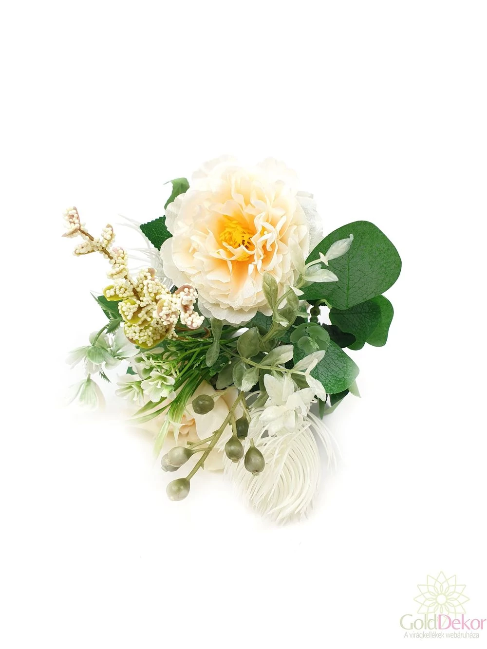 Zöld kiegészítős virágos csokor - Krém
