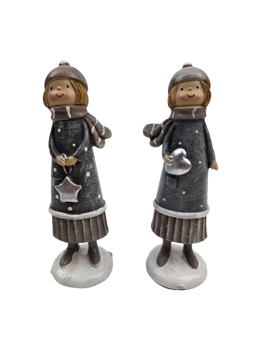 Szürke pöttyös ruhás téli figura ezüst dísszel