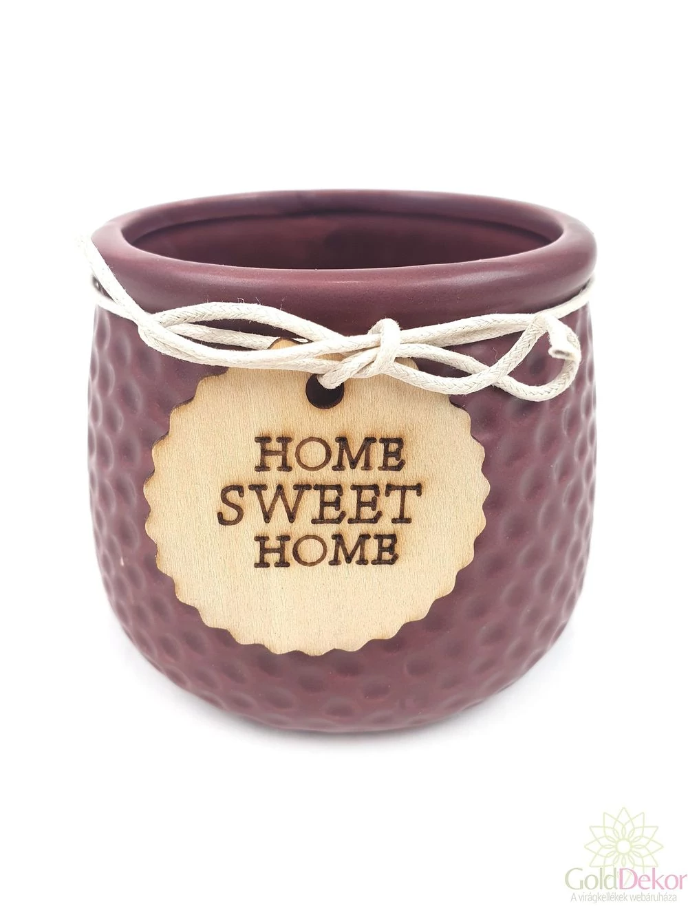 Fa cimkés Home Sweet Home kaspó - Bordó