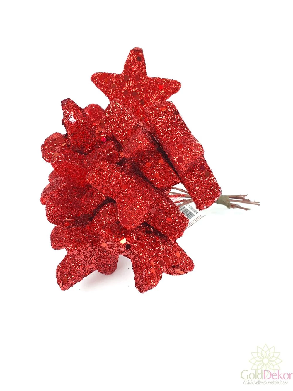 Glitteres csillag pikk*12 - Piros