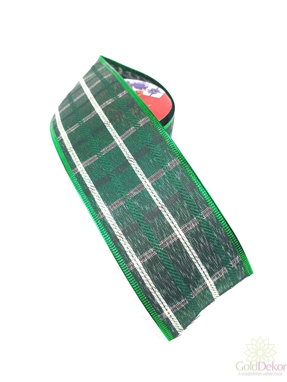 Karácsonyi kockás szalag 6 cm - Zöld