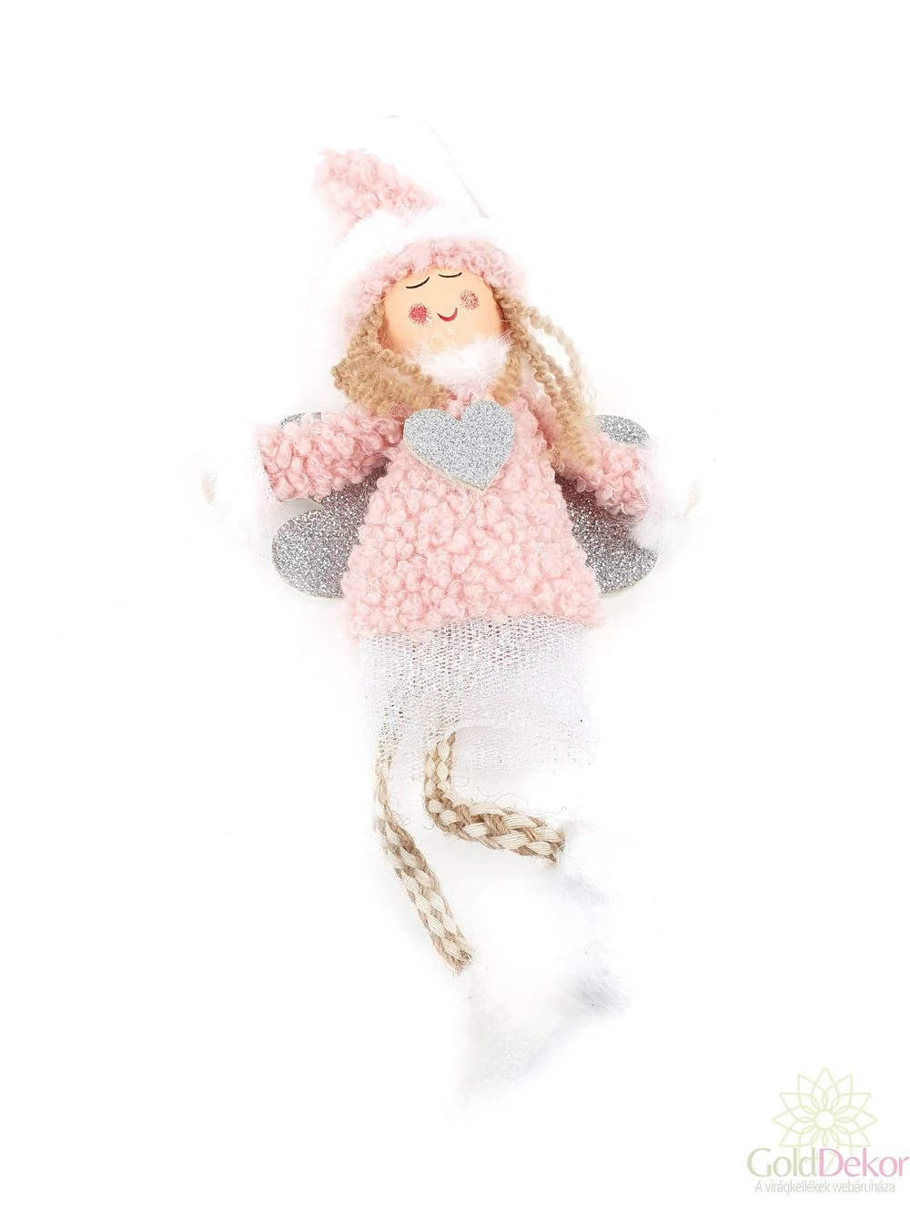 Ezüst szíves angyal - Rózsaszín