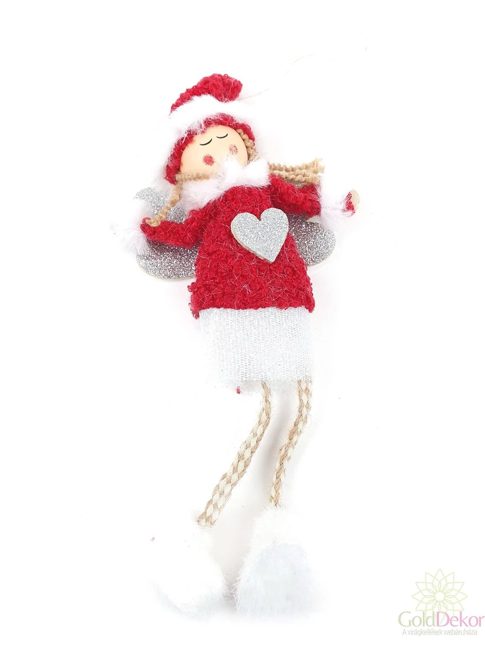 Ezüst szíves angyal - Piros