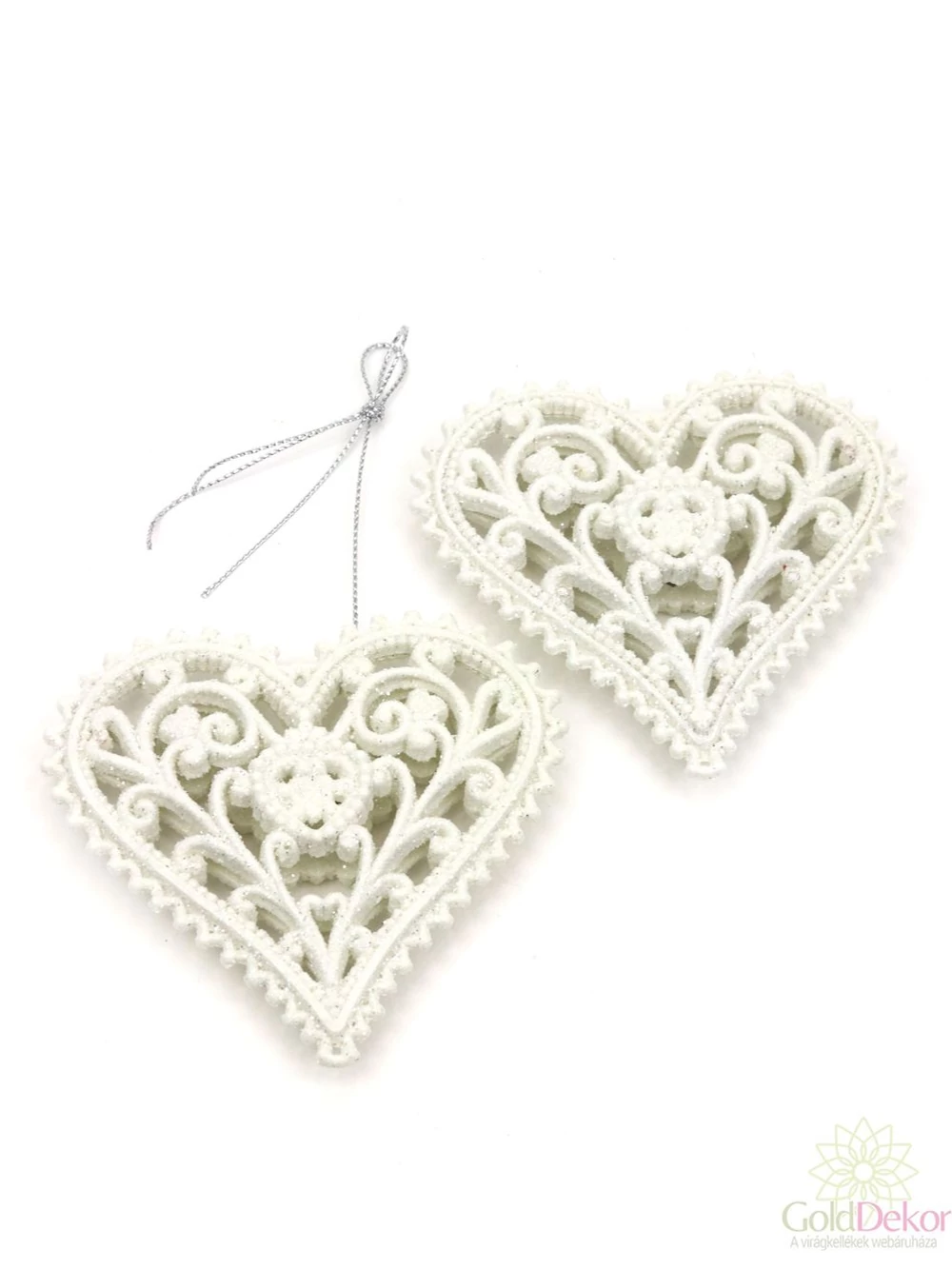 Karácsonyi glitteres függő - Fehér szív*2