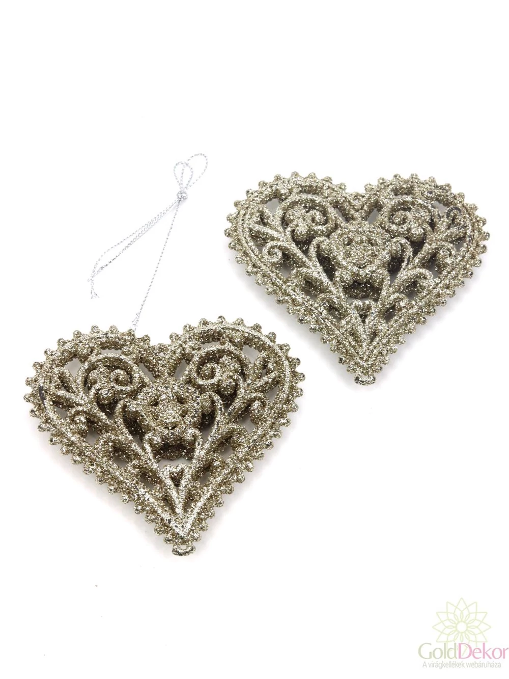 Karácsonyi glitteres függő - Pezsgő szív*2