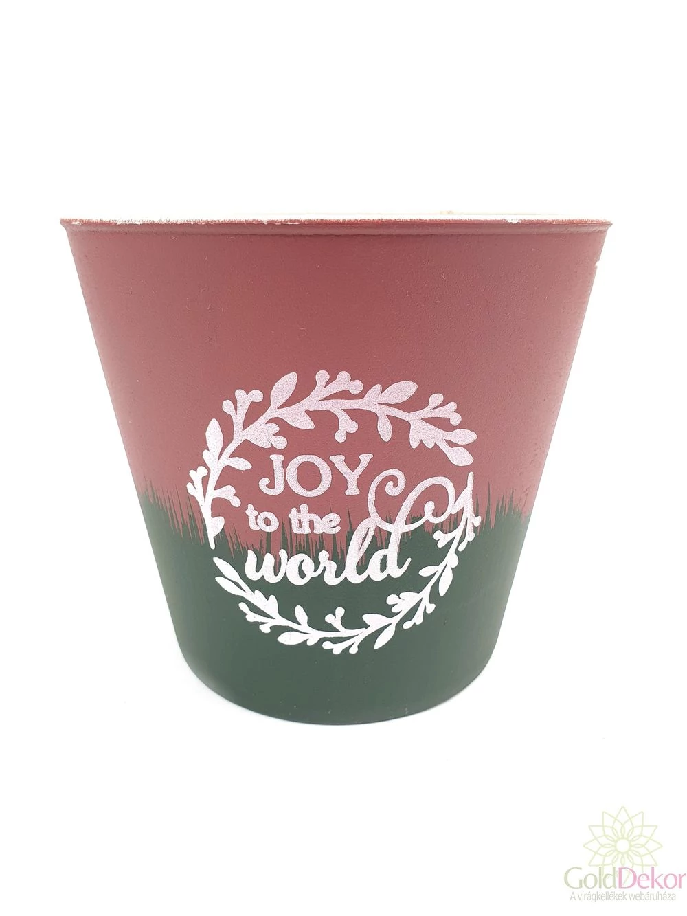 Mintás műanyag kaspó - Joy  to the world bordó
