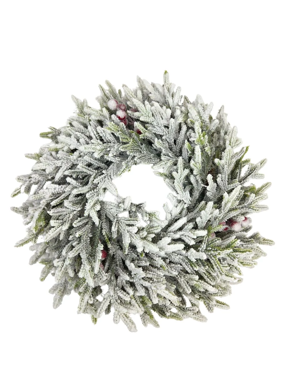 Apró levelű műfenyő koszorú bogyóval 35 cm- havas