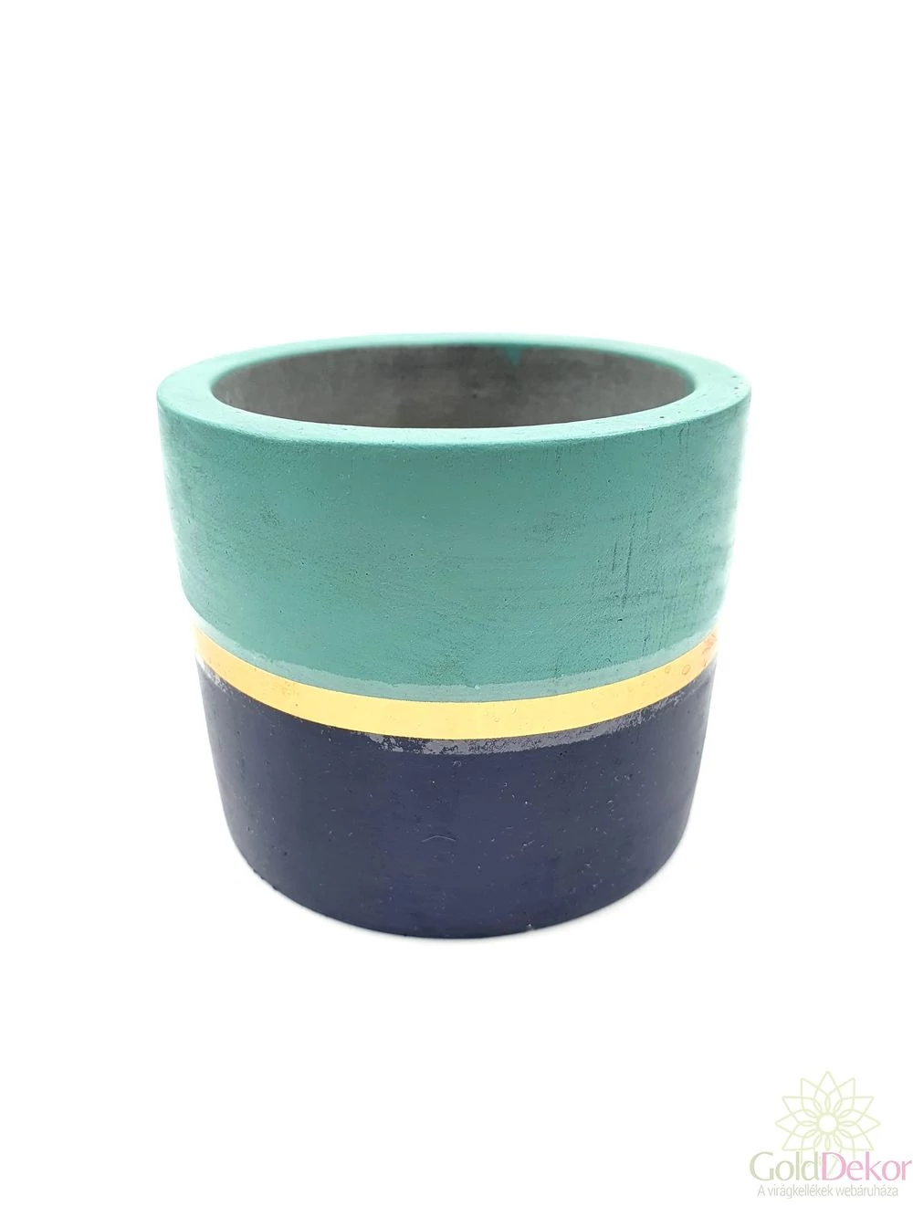 Cement henger kaspó kicsi arany csíkkal - kék