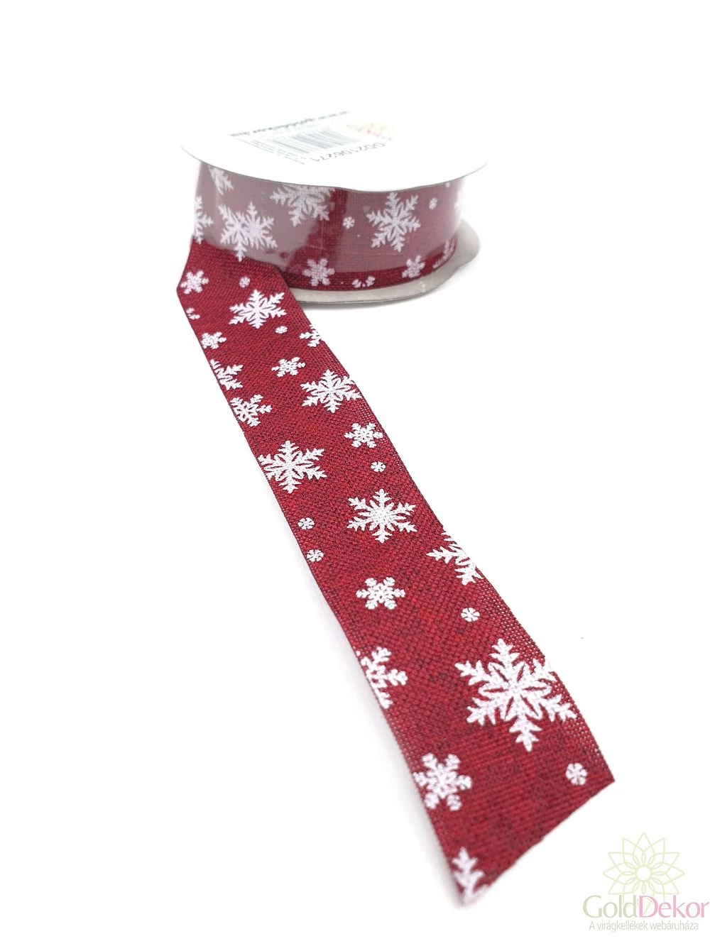Hópehely mintás juta szalag 2,5 cm - Bordó