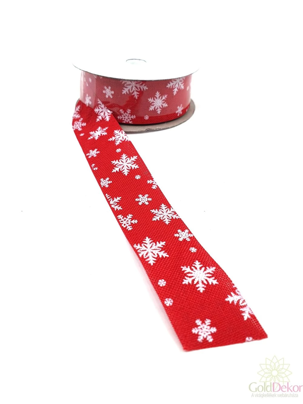 Hópehely mintás juta szalag 2,5 cm - Piros