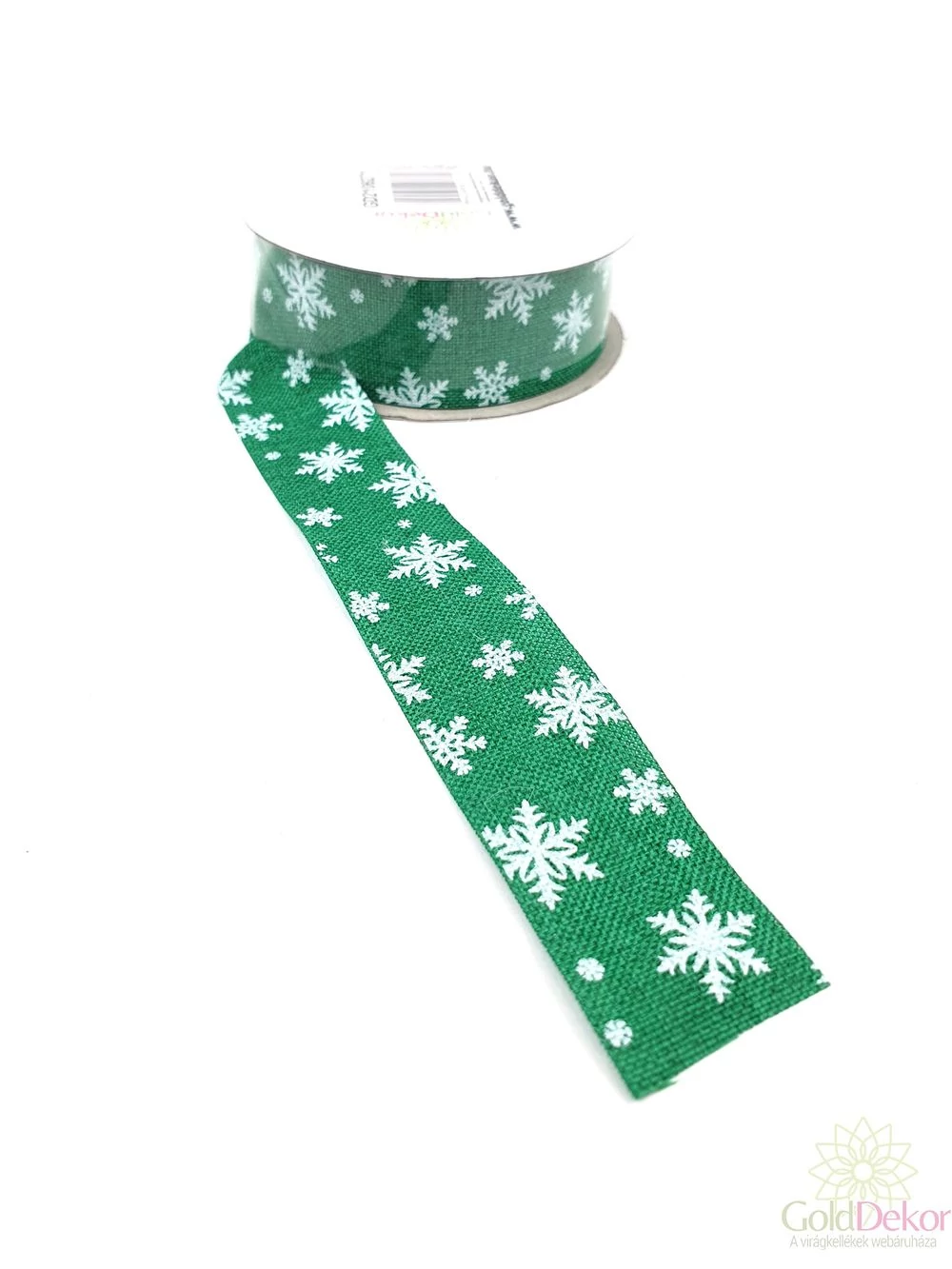 Hópehely mintás juta szalag 2,5 cm - Zöld