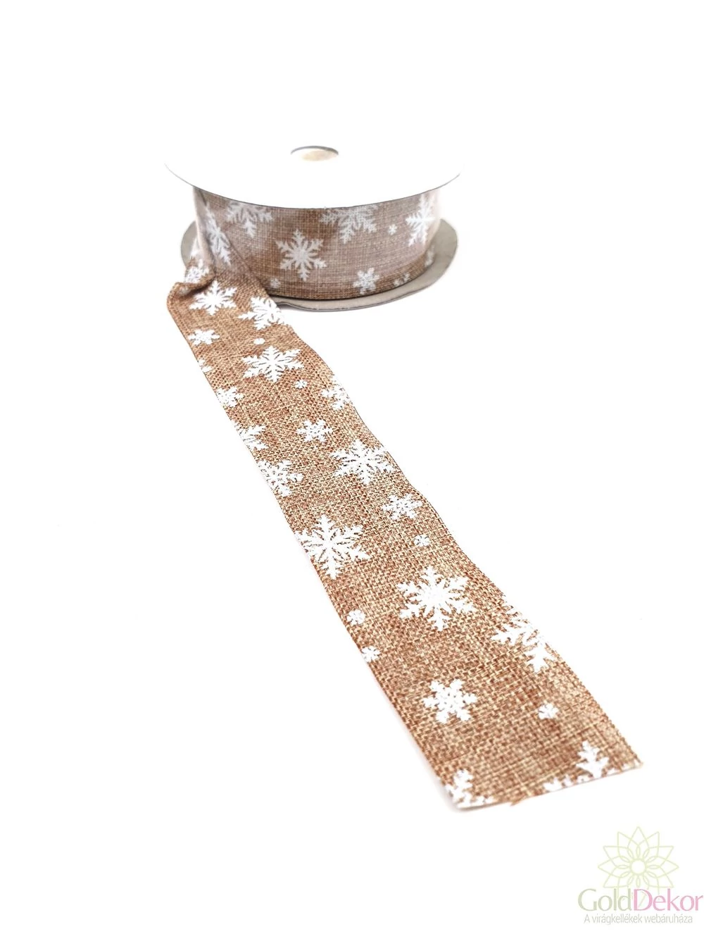 Hópehely mintás juta szalag 2,5 cm - Drapp