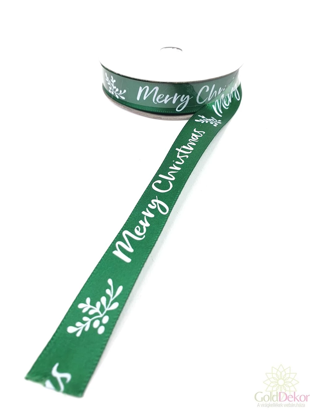 Szatén szalag 1,5 cm Merry Christmas - Zöld