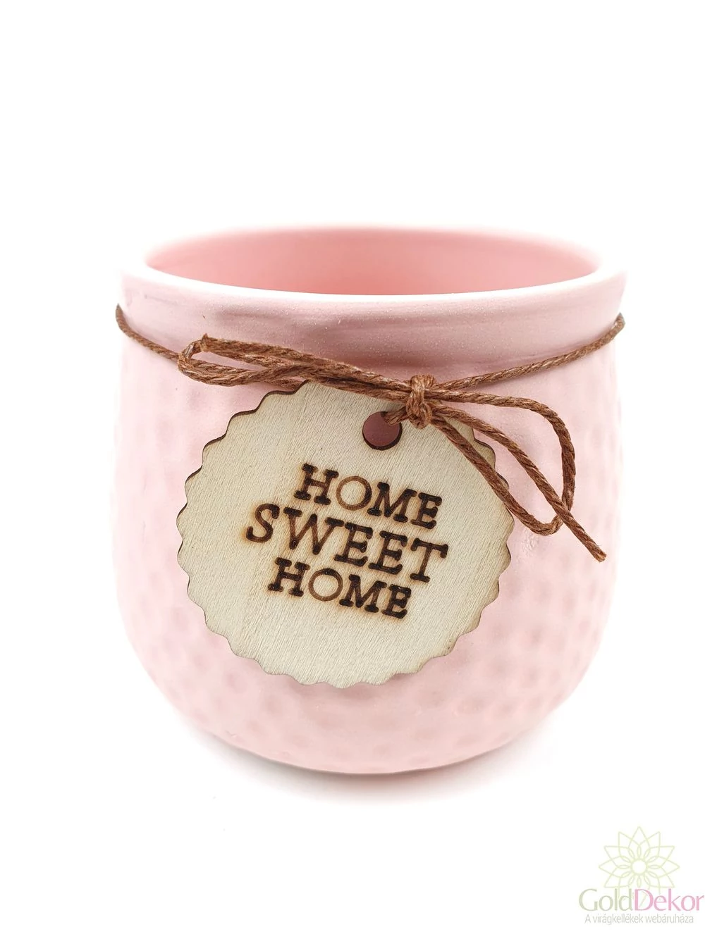 Fa cimkés Home Sweet Home kaspó - Rózsaszín