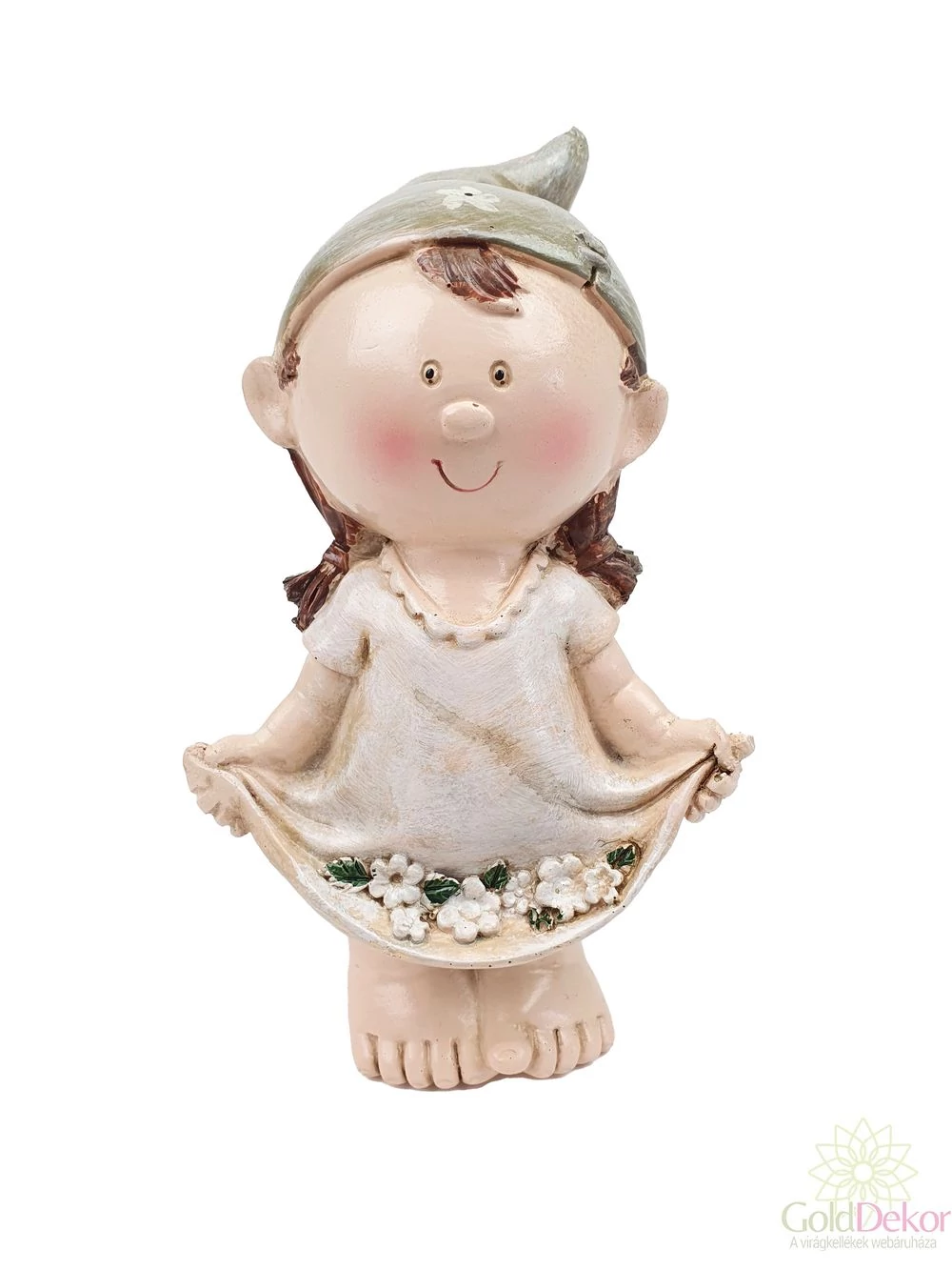 Drapp ruhás álló figura - lány