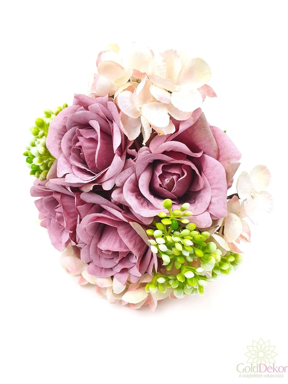 Dekor rózsa-hortenzia csokor - sötét mályva