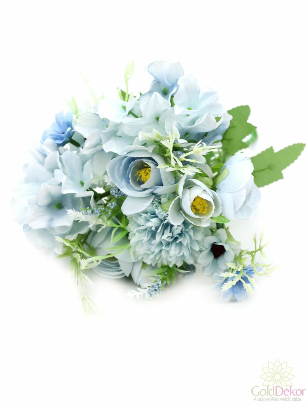 Vegyes virágú pasztel csokor kiegészítőkkel - Világos kék