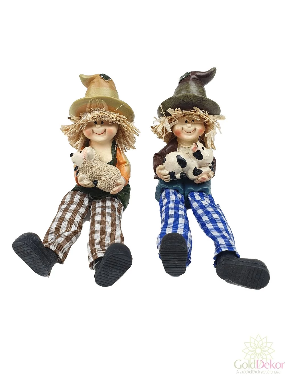 Foltos kalapú lógólábú figura