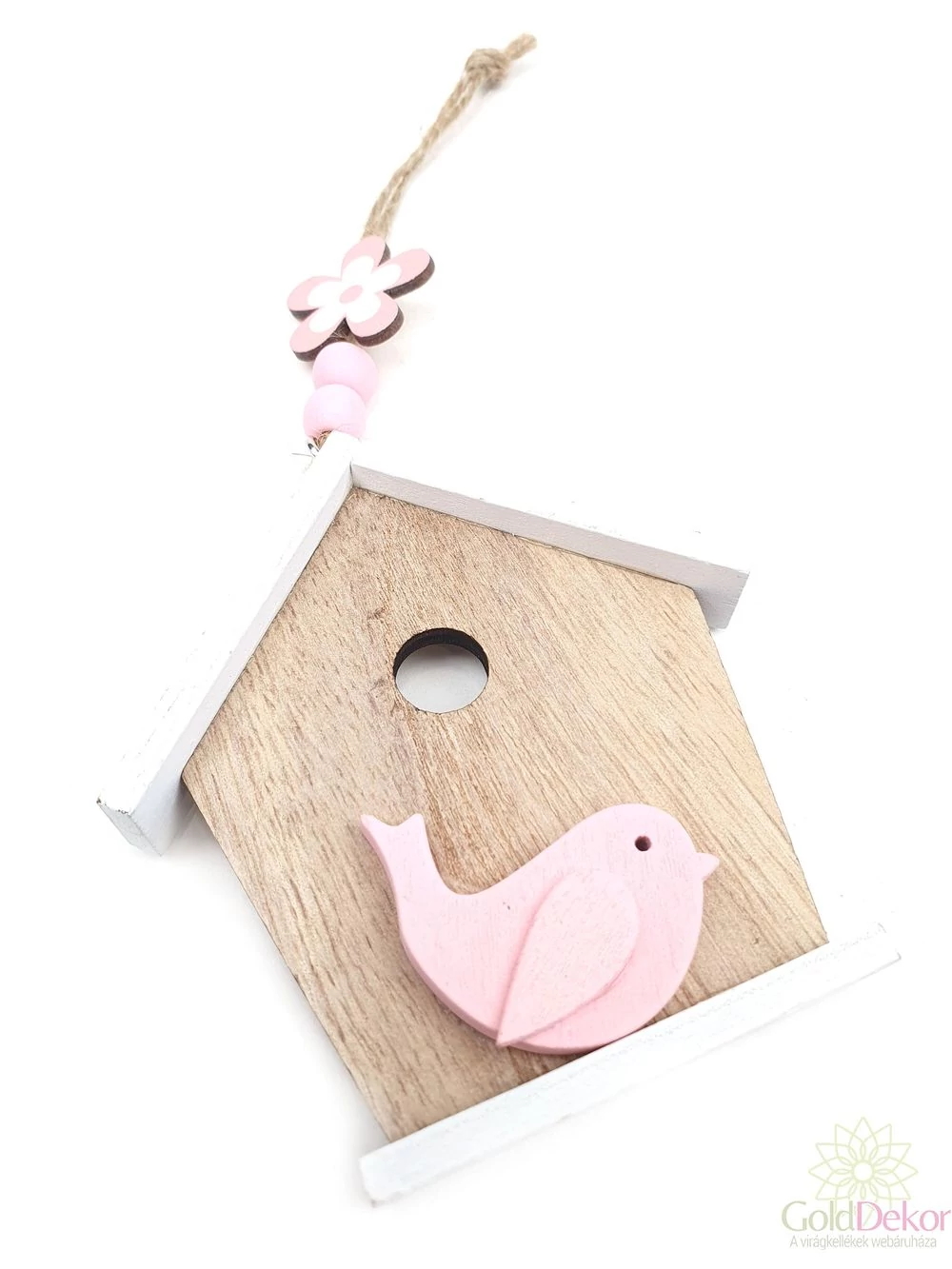 Fehér tetejű madárházikó - rózsaszín madárral