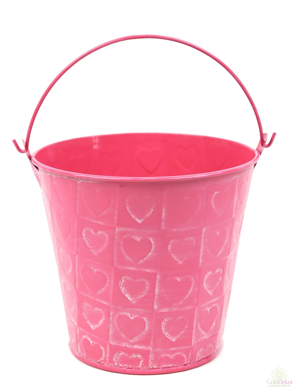 Koptatott szív mintás bádog kaspó - Pink