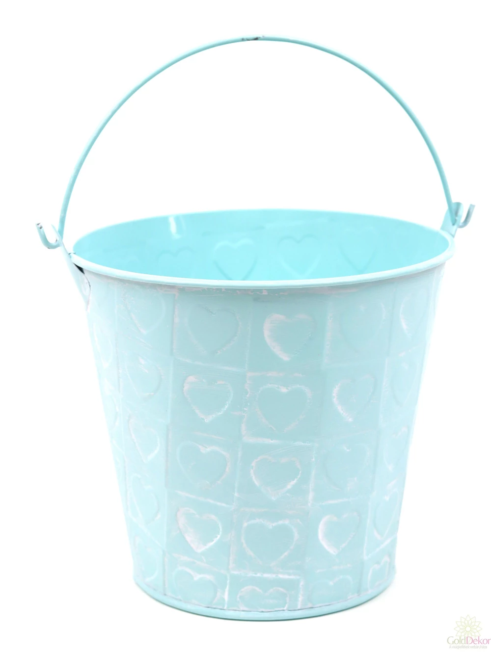 Koptatott szív mintás bádog kaspó - Menta