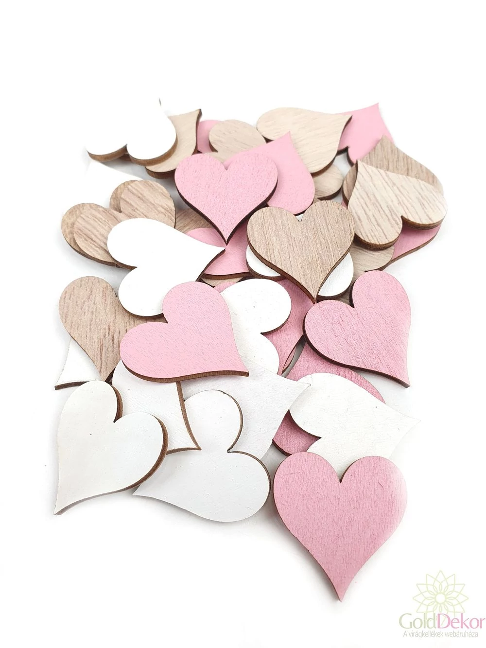 Fa szív natúr-fehér-rózsaszín csomagos