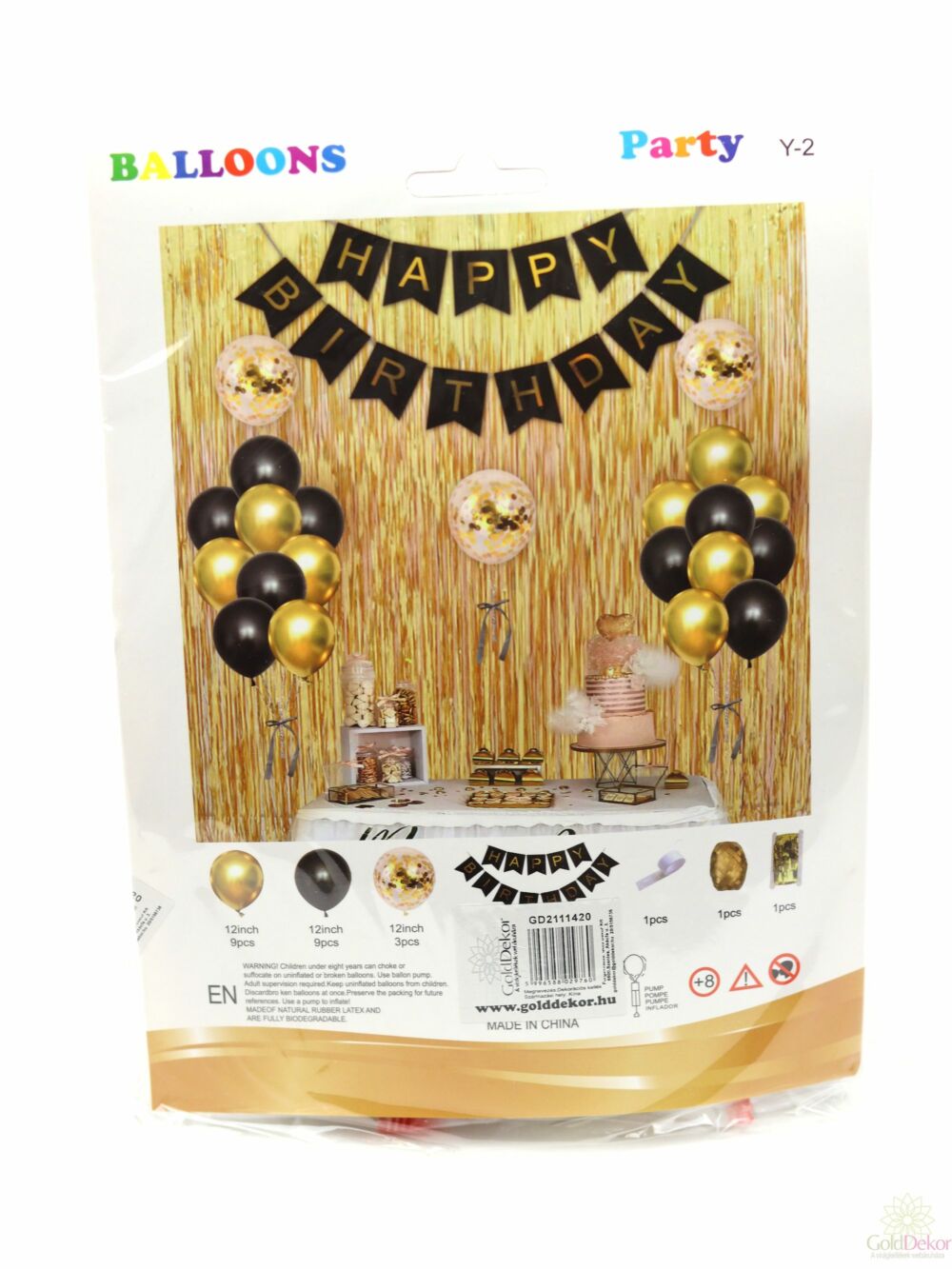 Lufi szett Happy Birthday felirattal és flitteres lufikkal - Arany-fekete
