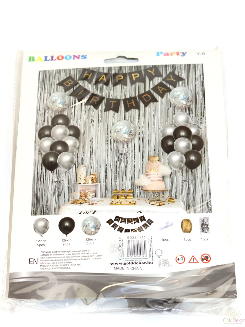 Lufi szett Happy Birthday felirattal és flitteres lufikkal - Szürke-fekete Lufi szett Happy Birthday felirattal és flitteres lufikkal - Szürke-fekete