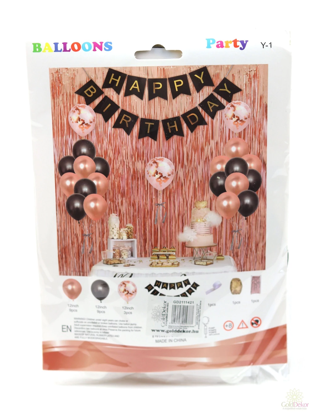 Lufi szett Happy Birthday felirattal és flitteres lufikkal - Puncs-fekete Lufi szett Happy Birthday felirattal és flitteres lufikkal - Puncs-fekete