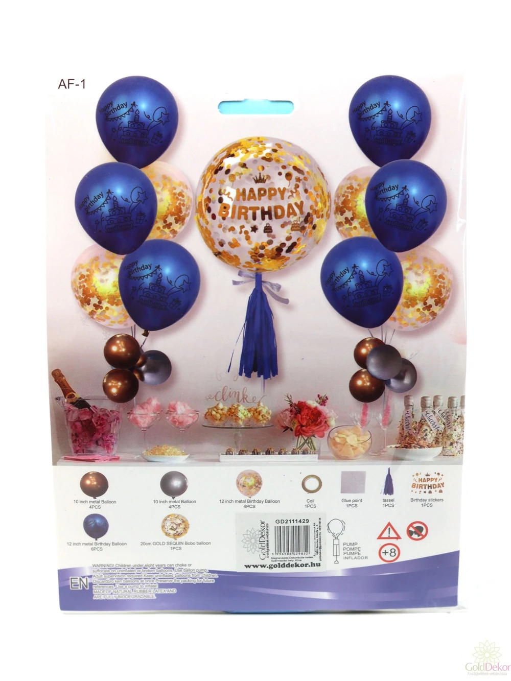 Arany flitteres lufi szett Happy Birthday - Kék Arany flitteres lufi szett Happy Birthday - Kék