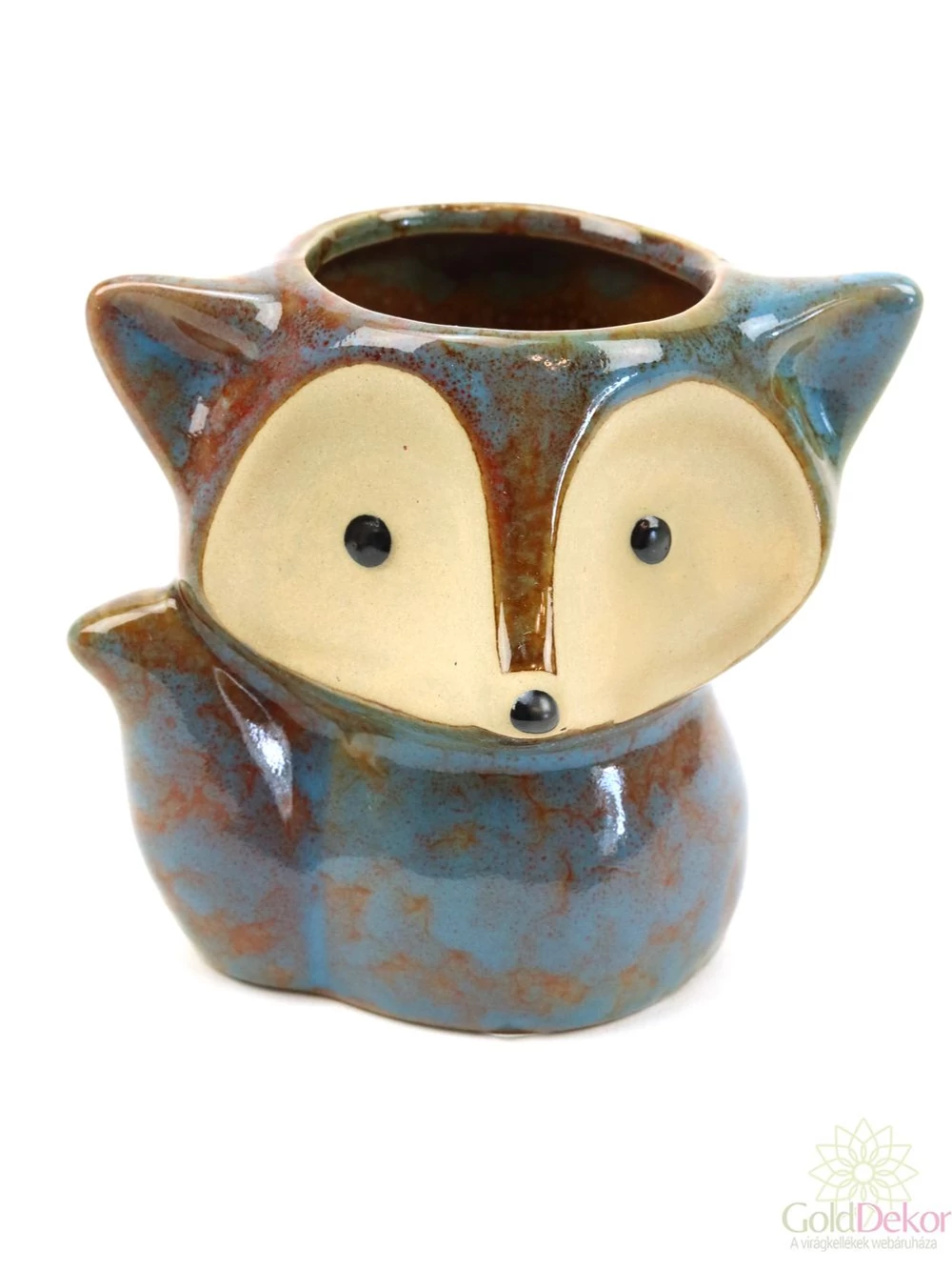 Rókás kerámia kaspó - Kék