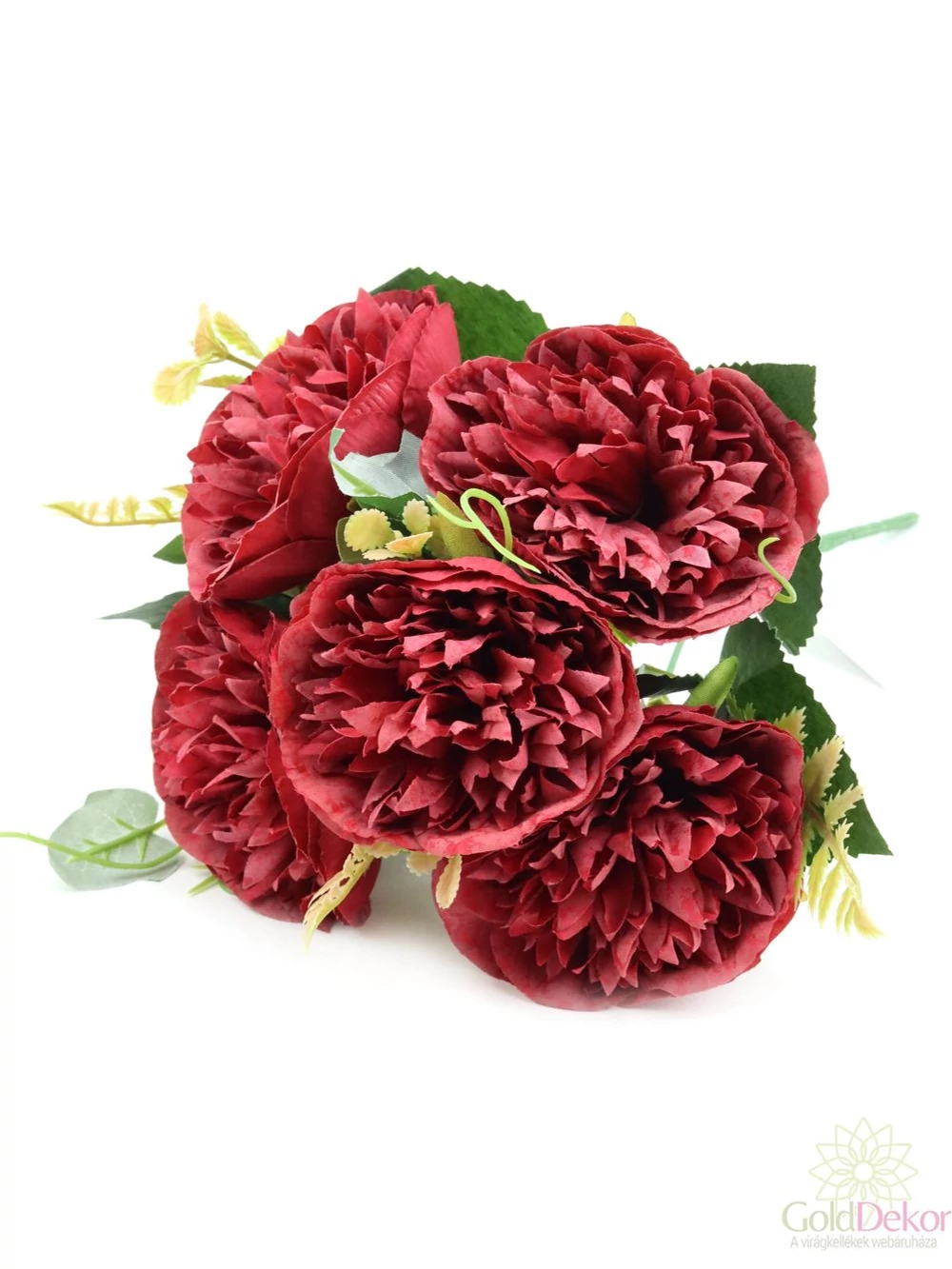 Telt virágú 5 fejes peonia csokor - Bordó