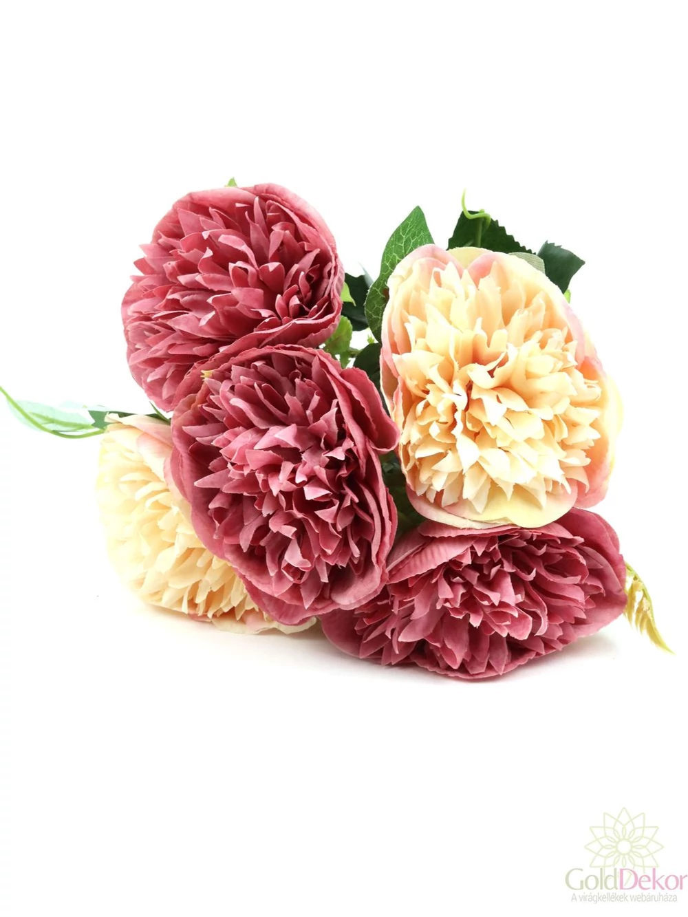 Telt virágú 5 fejes peonia csokor - Mályva-krém