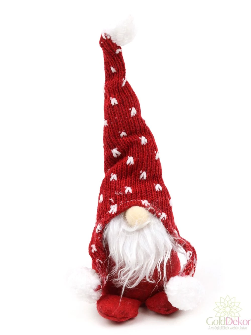 Bojtos nagy sapkás textil manó - Piros