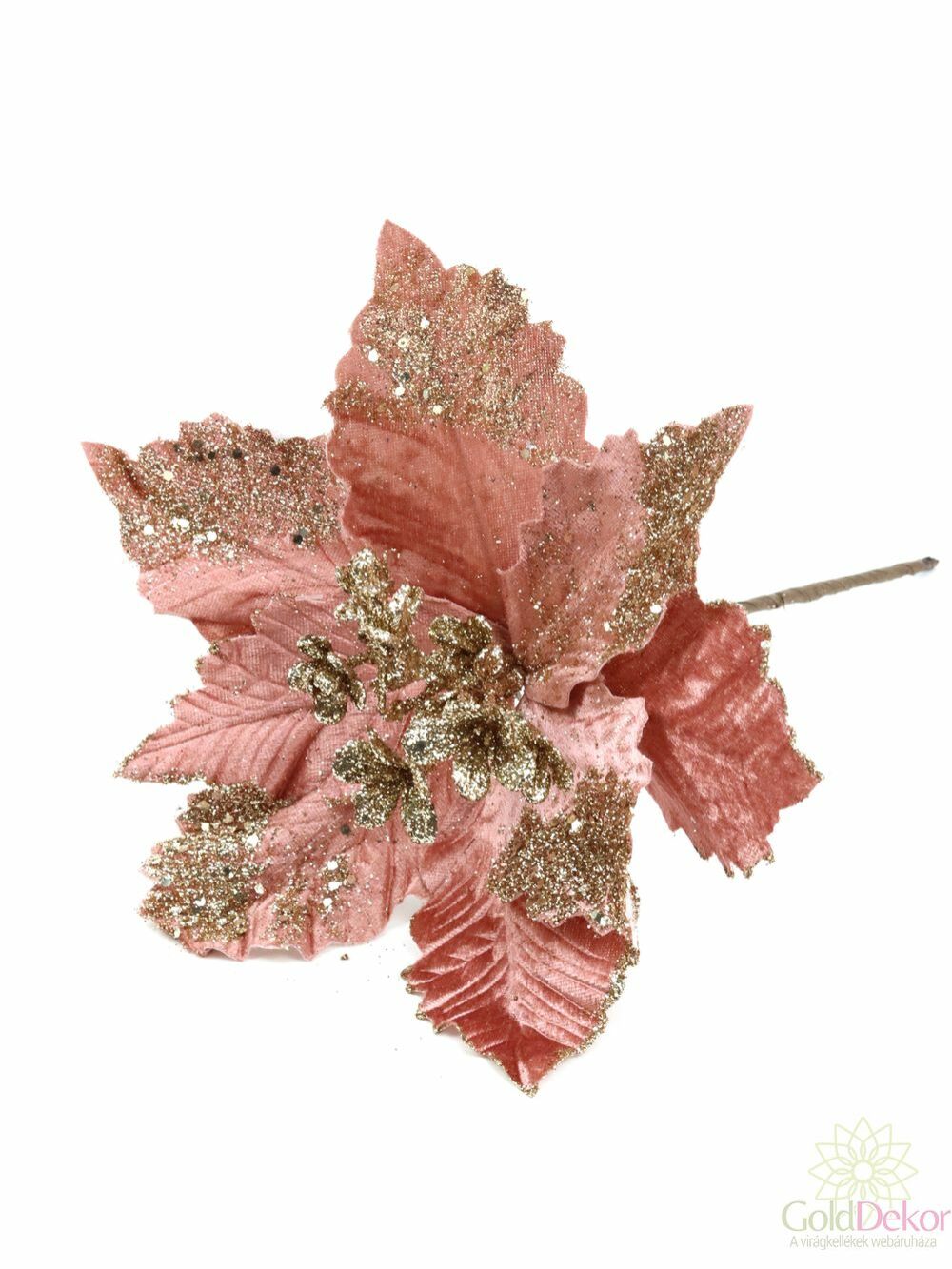 Nagy glitteres bársony mikulás virág - Rosegold