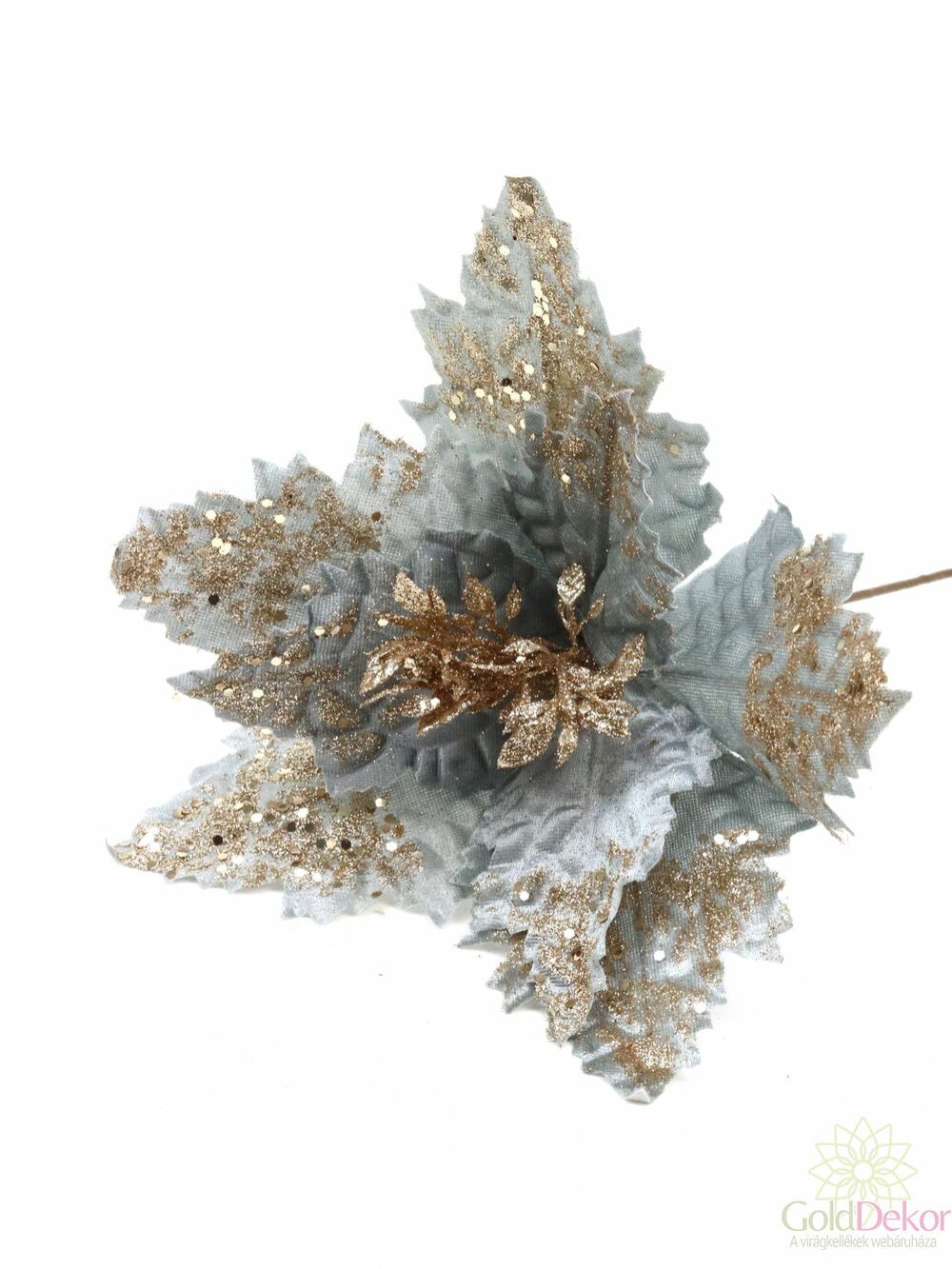 Nagy glitteres bársony mikulás virág - Szürke