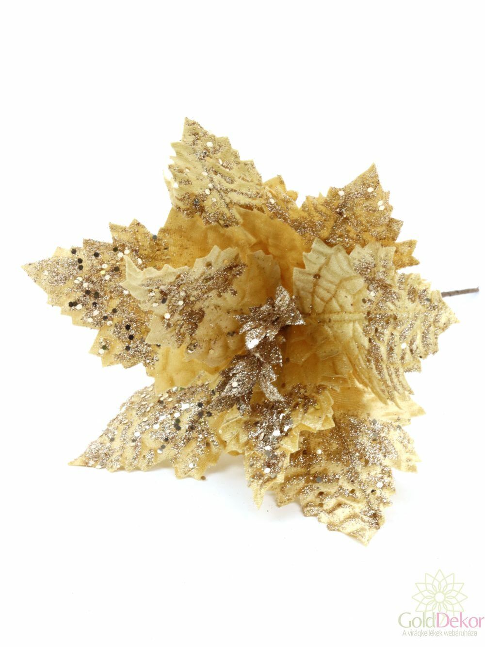 Nagy glitteres bársony mikulás virág - Arany