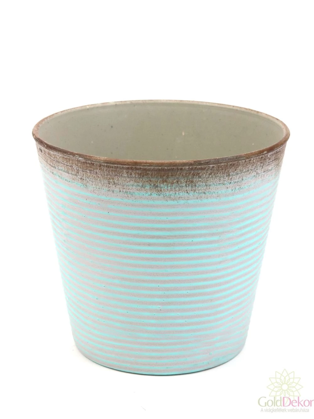 Csíkozott műanyag kaspó 13 cm - Menta