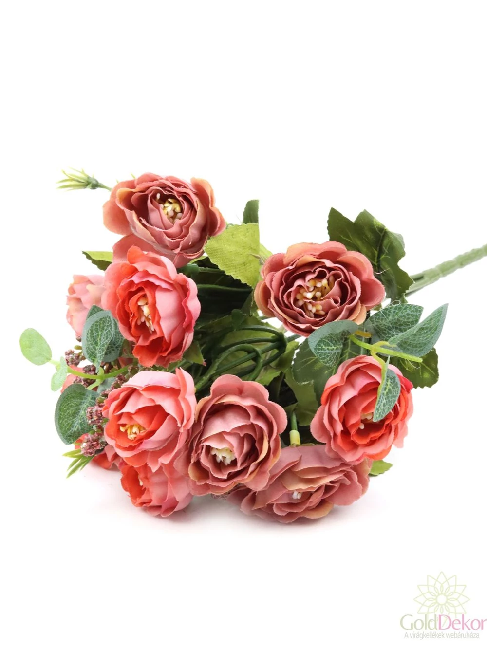 Fodros szirmú 10 fejes rózsa csokor - Korall-mályva