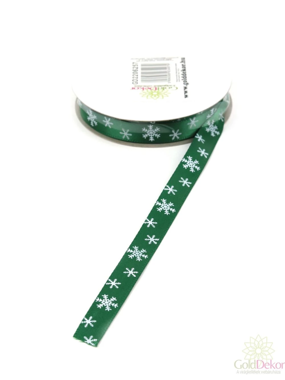 Szatén szalag hópelyhes 1 cm - Zöld