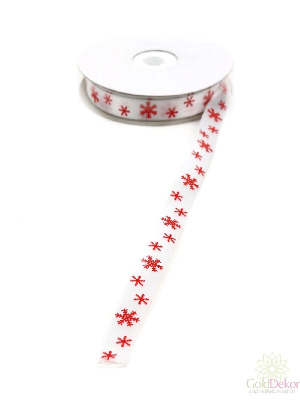 Szatén szalag hópelyhes 1 cm - Fehér