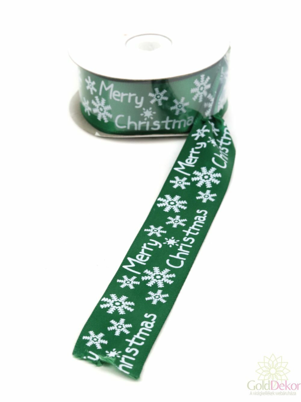 Szatén szalag Merry Christmas 2,5 cm - Zöld