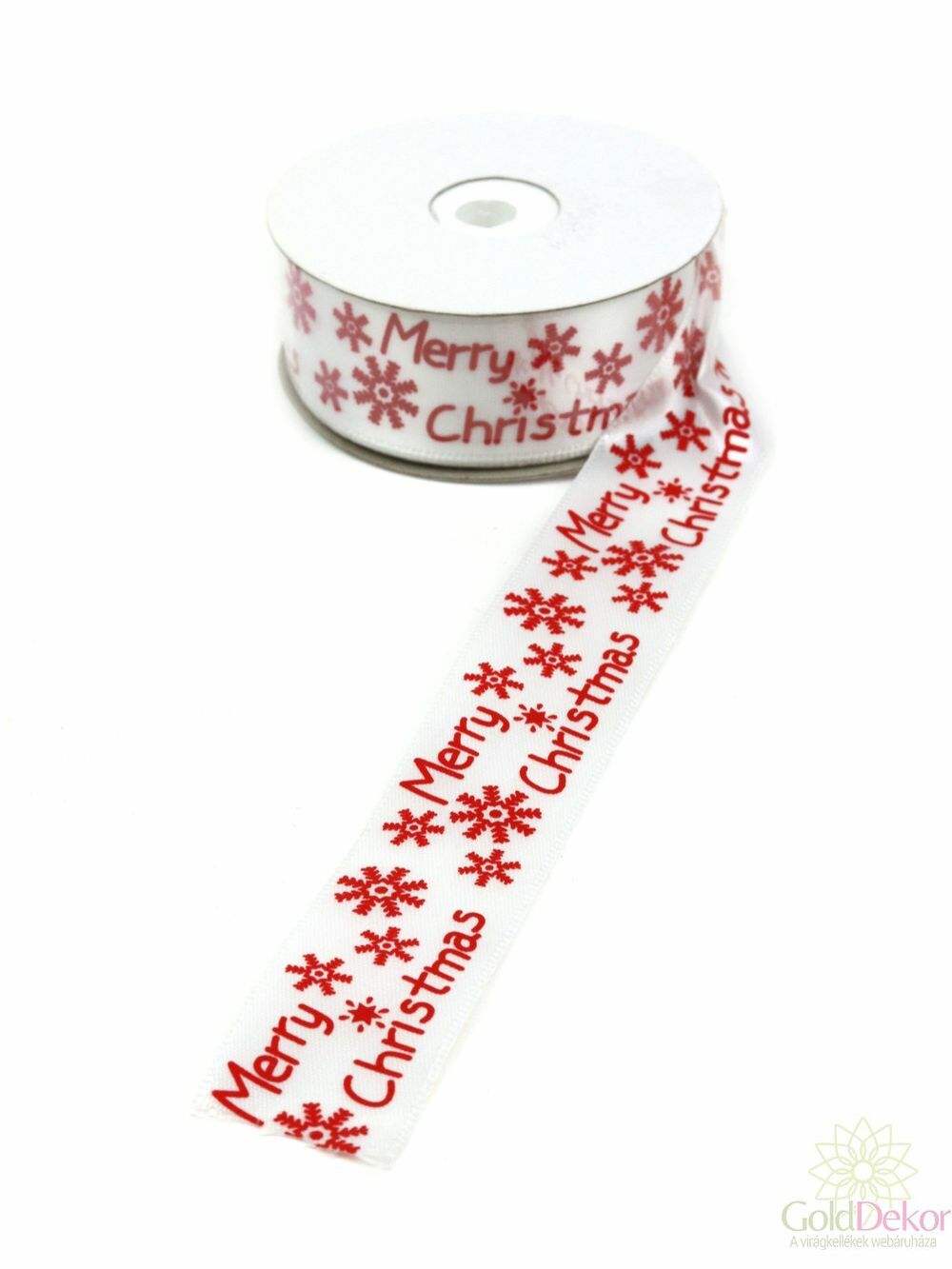 Szatén szalag Merry Christmas 2,5 cm - Fehér