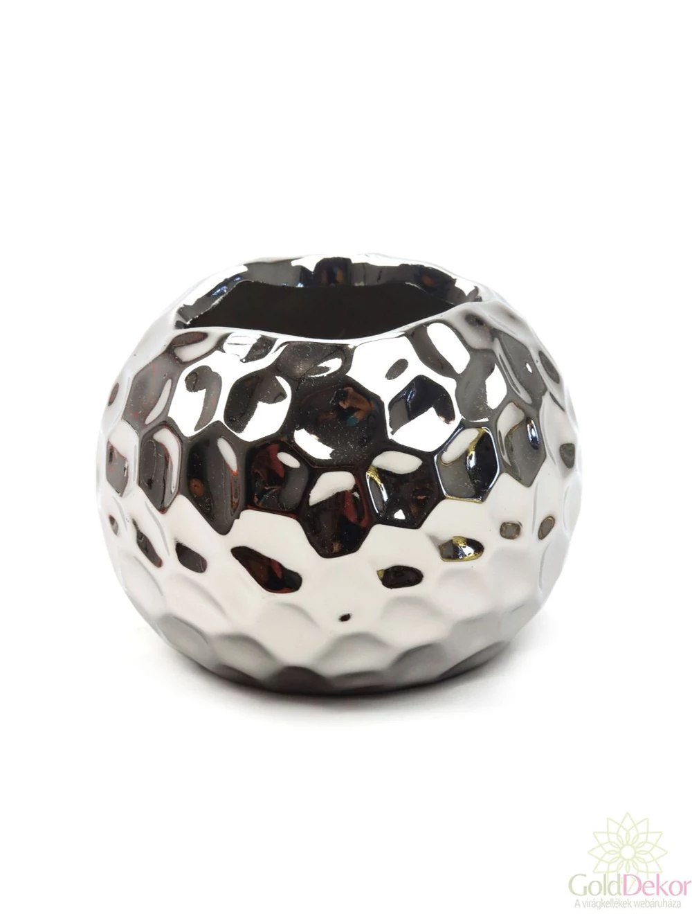 Nyomott gömb metál kaspó - Ezüst