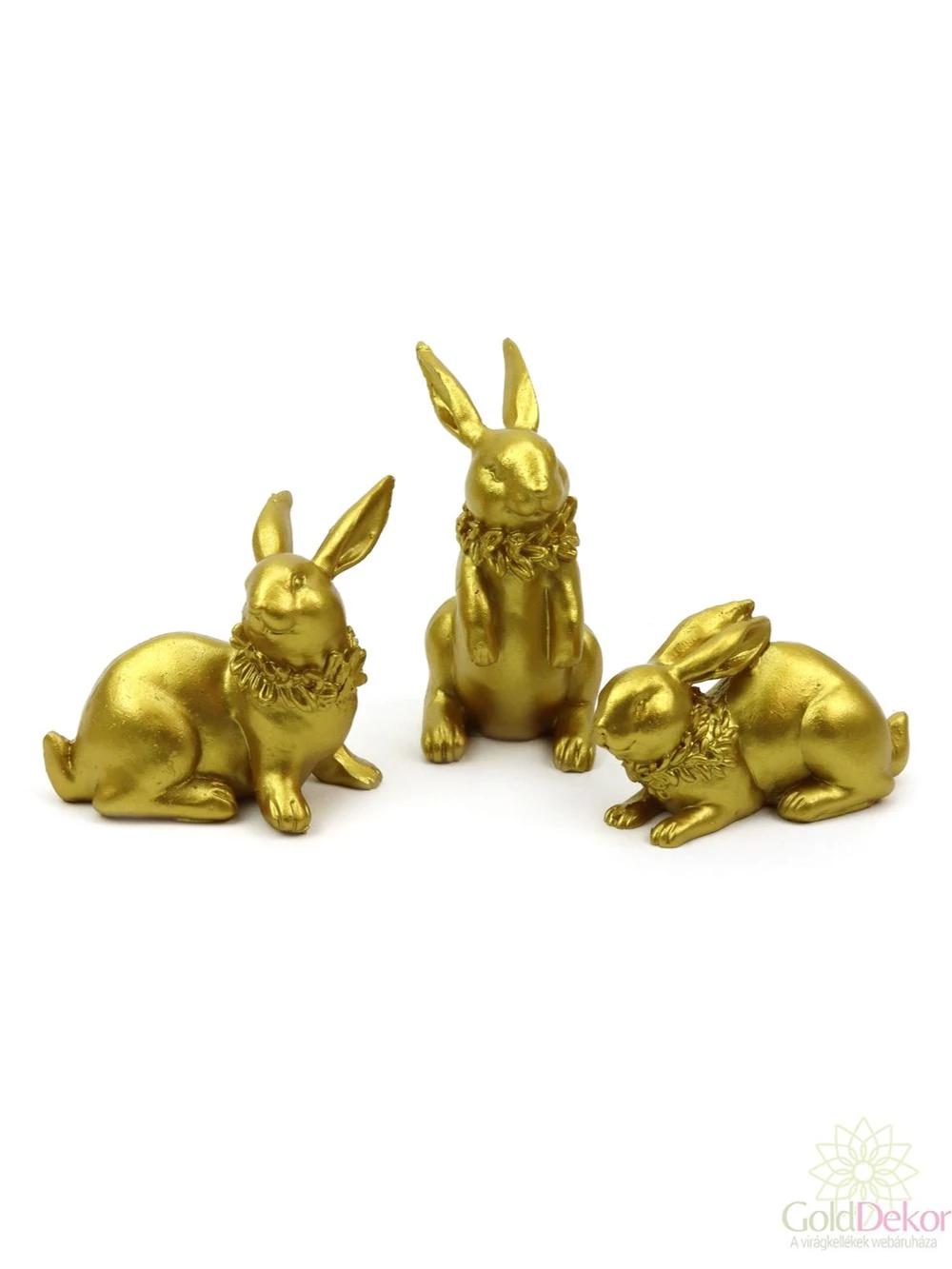 Virág koszorús aranyozott nyuszi figura