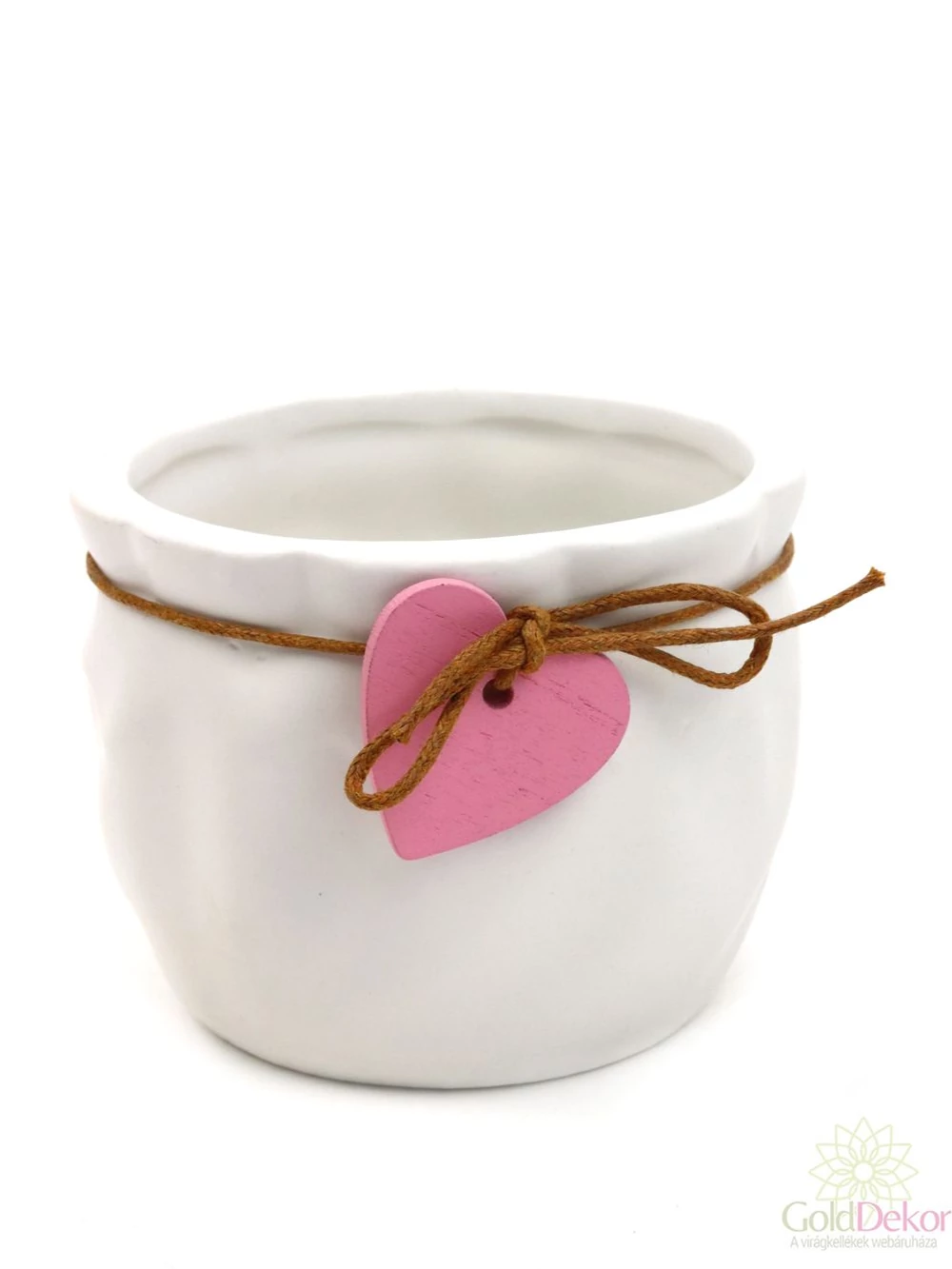 Fa szíves kerámia kaspó - Fehér